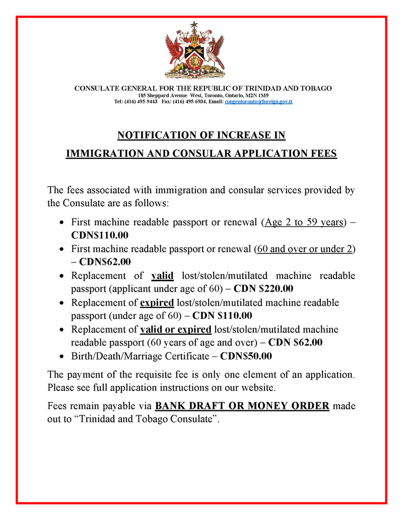 Notice re change in fees 2023