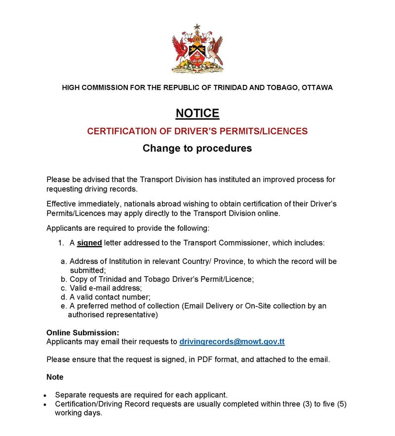 Website Notification re changes to procedures for Driver's Permits